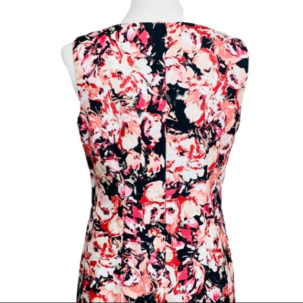 Jones Studio Dress Black Pink Floral Sheath Sleeveless Crew Neck Women's Size 4 - Picture 8 of 10